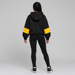 Sudadera con capucha extragrande con cremallera en bloques de color negro y dorado para mujer de la hermandad NCBW, con letras griegas bordadas, estilo universitario - Product Image 5