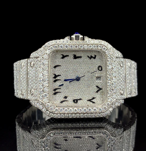 Silver Arabic Dial Diamond <b>Watch</b> with Stainless Steel <b>Case</b> Mechanical Movement GPS Waterproof Unisex Design - Product Image 2