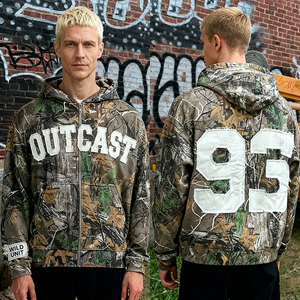 Sweat à capuche personnalisé brodé, effet vieilli, camouflage, hiver, épais, motif Real Tree, appliqué brodé, fermeture éclair - Product Image 3
