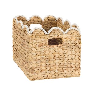 Timeless Decorative Water Hyacinth Basket Woven Organizer Basket Scalloped Storage <b>Bin</b> Ideal For Pantry Shelf Organization - Product Image 1