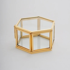 Wholesale Brass Gold Luxury Mini Glass Jewelry Storage and Organizer Box Handmade <b>Earrings</b> <b>Case</b> Customizable - Product Image 1