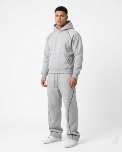 Conjunto Deportivo Unisex Gris con Capucha, Sudadera de Manga Larga de Color Sólido y Pantalones con Cordón y Bolsillos Laterales para Otoño - Product Image 2
