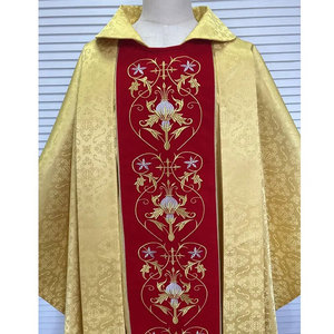 Chasuble en tissu jacquard doré avec broderie dorée, nouvelle conception 2026, sur mesure, haute qualité, en promotion - Product Image 3