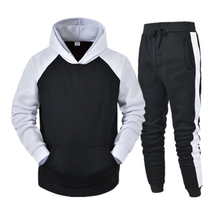 IBRATEX <b>Men's</b> Black White Color Block 100% Cotton Loose Fit Winter Tracksuit Set 2-Piece Raglan Sleeve <b>Pullover</b> Hoodie Side - Product Image 1