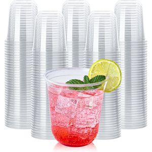 Confezione da 100 Bicchieri Biodegradabili Usa e Getta, Bicchieri Trasparenti Compostabili per Bevande Fredde, Senza BPA e PFAS, in Materiale Vegetale - Product Image 1