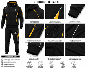 Sudadera con capucha de forro polar transpirable con logotipo personalizado para hombre, conjunto deportivo con diseño de paneles personalizados, chándal para correr y fitness para hombre - Product Image 5