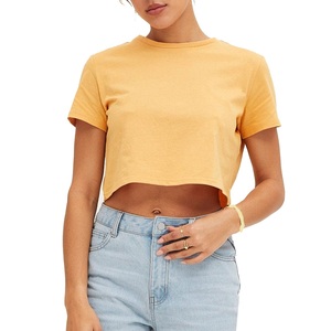 Camiseta Corta para Mujer, Superventas, Color Sólido, Algodón Transpirable, Cuello Redondo, Estilo Casual de Verano - Product Image 5