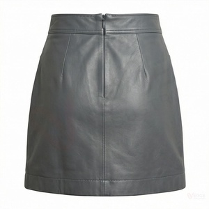 Women's <b>Faux</b> <b>Leather</b> Mini <b>Skirt</b> High Waist A-Line Moto Style Solid Grey Short <b>Skirt</b> With Pockets - Product Image 2