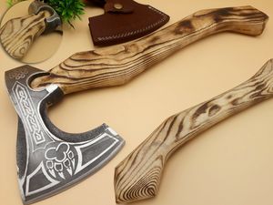 Hacha de camping personalizada de acero al carbono con mango de madera, hecha a mano, para exteriores, con funda de cuero, OEM ODM, venta al por mayor - Product Image 1