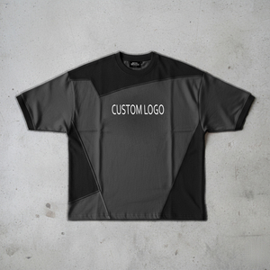 T-shirts décontractés pour hommes en coton 100% surdimensionnés, style urbain, avec logo imprimé en 3D en relief, panneaux gris, respirants, vente en gros - Product Image 5