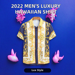 Chemise décontractée d'été pour homme 2026 à imprimé hawaïen, personnalisable avec logo, tissée de luxe dorée, nouveau style de vêtement masculin - Product Image 5