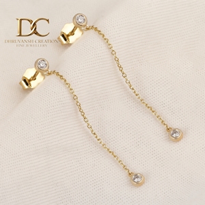 Pendientes de Oro Amarillo Sólido de 14 Quilates con Diamante Cultivado en Laboratorio de Corte Brillante Redondo, Joyería de Lujo para Mujer, Diseño Personalizado - Product Image 3