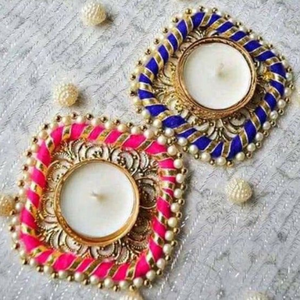 Wholesale Indian Traditional <b>Tea</b> <b>Light</b> Candle Holder Pearl Beaded Decorative Gota Patti Diya for Diwali Wedding Return Gift - Product Image 2