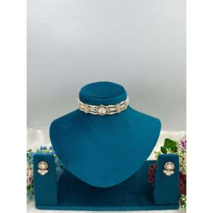 Moonlit Sparkle Moissanite Choker Necklace-Gold Plated Bridal Fine Jewelry Set - Product Image 1