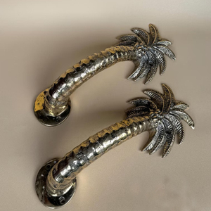Juego de 2 tiradores de latón con diseño de palmera, estilo vintage tropical, herrajes decorativos para puerta principal y tiradores de gabinete - Product Image 3