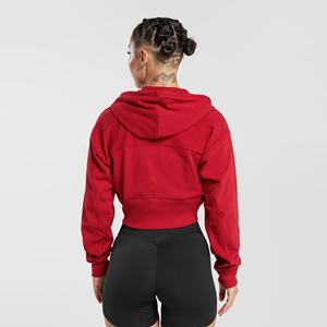 Sudadera con capucha de gran tamaño recortada con cremallera de manga larga de algodón de manga larga con capucha de longitud corta Top corto informal para mujer - Product Image 3