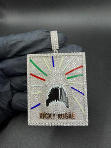 Premium <b>Square</b> Fish Mouth Pendant with Moissanite Diamonds in Solid 925 Silver pendant - Product Image 2