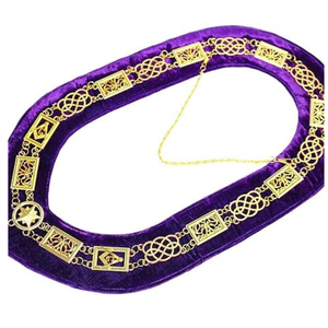 Collier maçonnique en tissu velours violet avec bordure en dentelle dorée pour la cérémonie et les insignes - Product Image 1