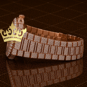 OEM ODM Classic Luxury Rose Gold Diamond Men's Watch with Stainless Steel Band Brown Face Full CZ Stone Quartz Movement - Product Image 2