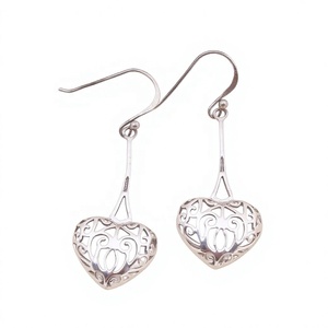 925 Sterling <b>Silver</b> Filigree Heart <b>Dangle</b> <b>Earrings</b> for Women Handmade Openwork Heart Drop Hook <b>Earrings</b> Fine <b>Silver</b> Jewelry - Product Image 1