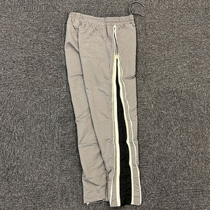 Pantalones de chándal grises de streetwear para hombre con cremallera lateral, joggers de pierna ancha estilo High Street, pantalones de hip hop con cordón, pantalones cargo de techwear - Product Image 2