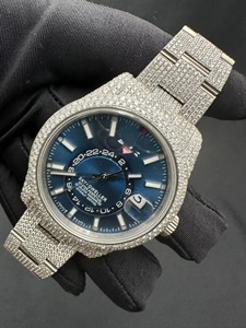 Montre en acier inoxydable avec diamants, cadran bleu, cristal saphir, quartz analogique, montre de luxe pour hommes - Product Image 1