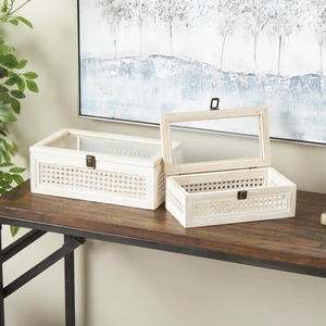 Elegant Set Of 2 Rattan And Wooden <b>Storage</b> <b>Boxes</b> <b>For</b> Food Clothes Paper And Home Organization Multipurpose Use <b>Decorative</b> Box - Product Image 4