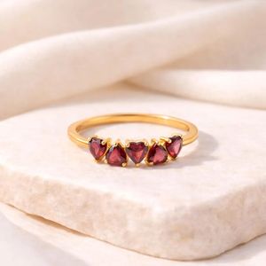 Handmade Red <b>Garnet</b> Heart Gemstone <b>Ring</b> Minimalist Promise <b>Ring</b> Sterling <b>Silver</b> Gold Filled Stackable Jewelry for Her - Product Image 1