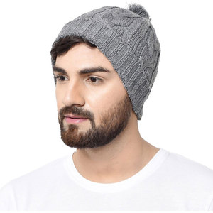 Bonnet tricoté gris pour homme, couleur unie, décontracté, chaud pour l'hiver, fait main en acrylique, 56-58CM - Product Image 3