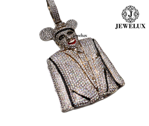 Jewelux Colgante de Cruz de Mickey Mouse con Incrustaciones de Diamantes, Plata 925, Chapado en Oro de 18K, Diseño de Dibujos Animados, Amuleto de Lujo Estilo Hip Hop, Unisex - Product Image 1