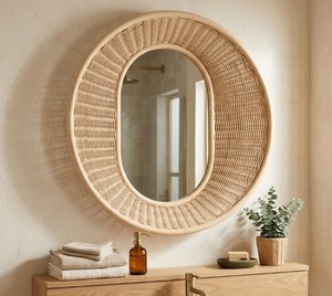 Boho Natural Oval Rattan Wall <b>Mirror</b> Handmade Woven Decorative Vanity <b>Mirror</b> for Bedroom Bathroom Home Decor Made in Vietnam - Product Image 5