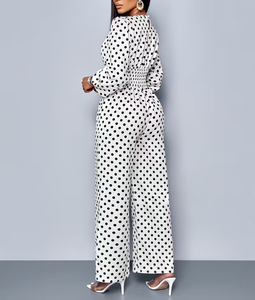 Women's High Waist Full Length Striped Fleece Breathable Quick Dry Eco-Friendly Jumpsuit Puff Sleeve V-Neck Regular Fit Summer - Product Image 2
