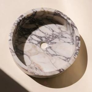 Lavabo Redondo de Mármol Natural Calacatta Viola de Lujo, Lavabo Individual de Piedra Natural para Baños de Casa y Hotel - Product Image 2