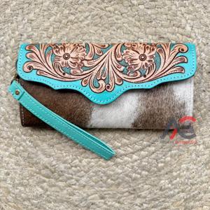 Élégante Pochette Portefeuille en Cuir de Vachette Gravé à la Main pour Femme, Porte-Cartes de Crédit, Motif Designer, Cadeaux d'Affaires Promotionnels - Product Image 1