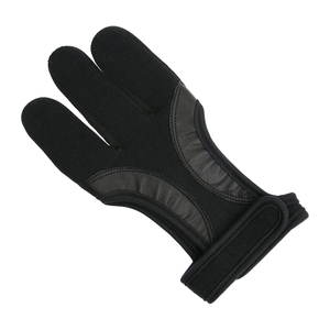 Custom Wholesale Black Breathable Mesh 3 Finger Archery Shooting <b>Glove</b> with Leather Trim and Adjustable Wrist Strap - Product Image 1