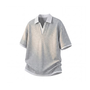 Camiseta de Golf de Manga Corta de Dos Piezas, Nueva Tendencia de Verano, Sin Arrugas, Transpirable, de Spandex/Algodón, para Hombre, con Cuello en V y Diseño de Parches - Product Image 3