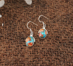 ต่างหูห้อยรูปไข่เงินแท้ 925 ประดับมุกหอยนางรมธรรมชาติและเทอร์ควอยซ์สีทองแดง สไตล์โบฮีเมียนหรูหรา เหมาะสำหรับงานแต่งงานแบบตะวันตก ของขวัญสุดพิเศษ - Product Image 4