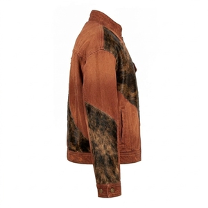 Veste en toile délavée marron rouille personnalisée avec patchwork en fourrure pour homme, col montant, effet vieilli, fournisseur OEM - Product Image 3
