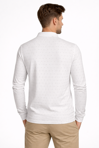 Camiseta Polo Clásica de Manga Larga con Puntos Blancos para Hombre, Mezcla de Algodón Suave y Transpirable, Estilo Casual Elegante para Uso Diario - Product Image 3