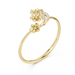 Anillo solitario de oro amarillo macizo de 14k para mujer con diamante de corte redondo minimalista floral en cascada para compromiso, aniversario, boda. - Product Image 3