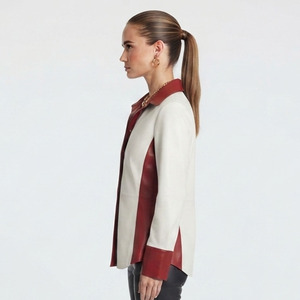 Veste chemise en cuir premium pour femmes, vente en gros, chemise en cuir boutonnée pour filles, chemises en cuir pour femmes avec col rabattu - Product Image 3