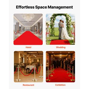4 Corde in Velluto Rosso da 1,5 m con Ganci Dorati per Controllo Folla e Barriere - Attrezzature per Ristoranti e Hotel - Product Image 6