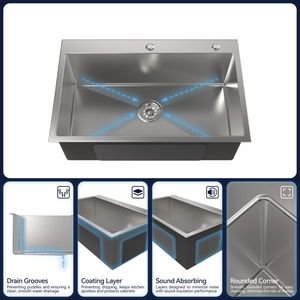 Lavello da Cucina a Vasca Singola da 30 Pollici in Acciaio Inox S304, Lavello Grande Artigianale con Base di Montaggio 30x19 Pollici - Non Disponibile per la Spedizione - Product Image 2