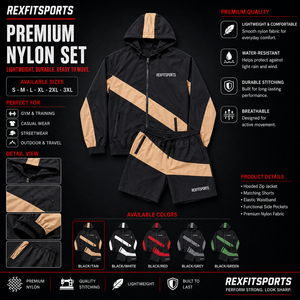 REXFITSPORTS 2026 Custom Men’s Nylon Tracksuit Hooded Windbreaker <b>Jacket</b> and Shorts Set Lightweight Water Sportswear - Product Image 1
