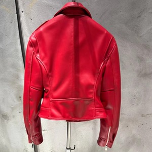 Chaqueta de Motera para Mujer, Nueva, de Cuero de Oveja Auténtico, Color Rojo con Cinturón, Transpirable para Invierno - Product Image 2