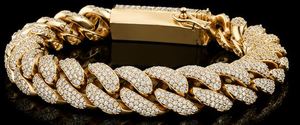 Gold Charm Cuban Link Bracelet Rose Gold Plated Iced Out Chain Jewelry for <b>Men</b> Gift Wedding Party - Product Image 5