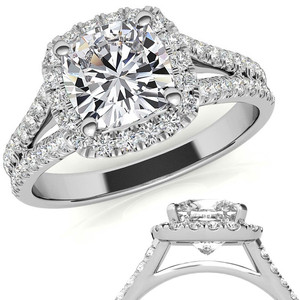 Luxury Designer 18k/22k/24k <b>Cushion</b> Split Shank Halo Lab Grown Diamond Engagement <b>Ring</b> For Women And Girls Wear In <b>Wedding</b> - Product Image 3