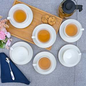 Service à thé Orbit blanc-doré en porcelaine fine, lot de 6 tasses en céramique - Product Image 3