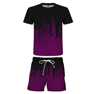 Nouveaux ensembles de jogging d'été pour hommes en coton, t-shirt à manches courtes et short contrastants, logo personnalisé imprimé, MOQ 2 pièces - Product Image 1