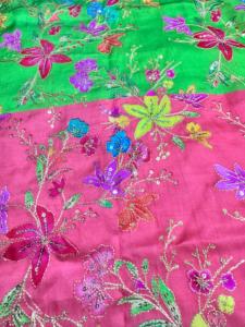 Saris-robe en tissu satiné brodé floral léger, respirant, écologique et biologique, en rayonne, pour femmes et filles - Product Image 5